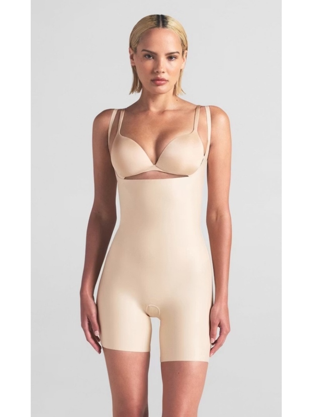 Skims Core Sculpt Open Bust Mid Thigh Bodysuit Color Sand Size M